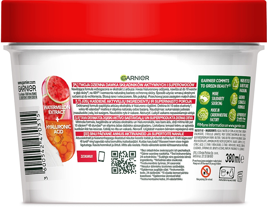 Körpergel-Creme für trockene Haut - Garnier Body SuperFood Watermelon & Hyaluronic Acid Hydrating Gel-Cream — Bild N3