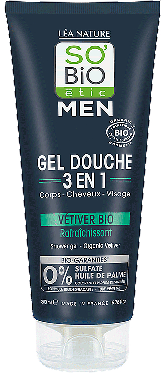 3in1 Duschgel-Shampoo mit Vetiver - So’Bio Etic MEN 3-in-1 Vetiver Shower Gel — Bild N1