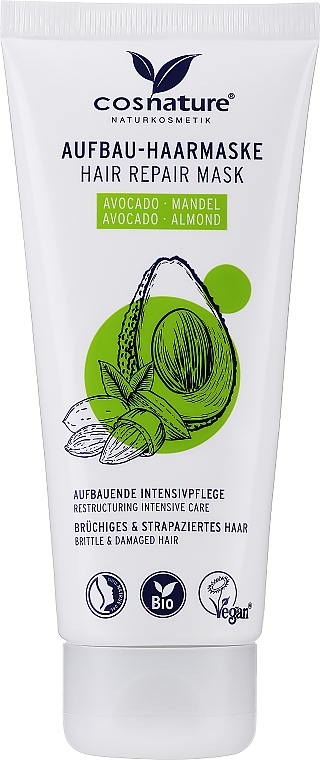 Regenerierende Haarmaske mit Avocado und Mandel für strapaziertes und brüchiges Haar - Cosnature Hair Repair Mask Almond & Avocado — Bild N1