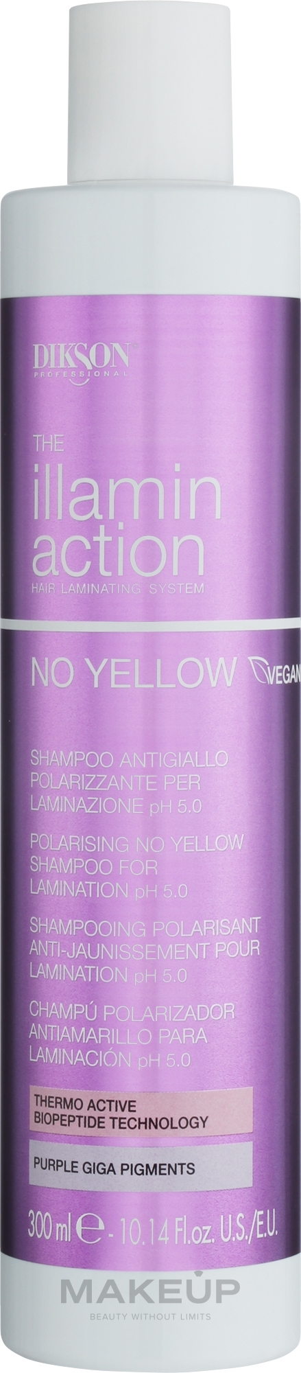 Gelbtöne neutralisierendes Shampoo - Dikson Illaminaction No Yellow Polarising No Yellow Shampoo For Lamination pH 5.5 — Bild 300 ml