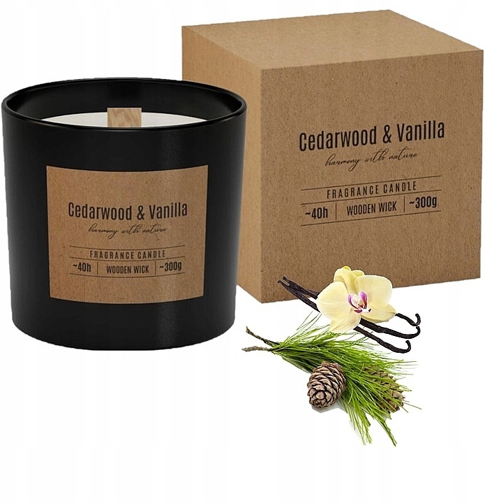 Duftkerze mit Holzdocht im runden Glas - Bispol Fragrance Candle Cedarwood & Vanilla  — Bild N1