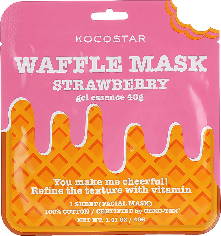 Ausgleichende und feuchtigkeitsspendende Waffel-Tuchmaske für das Gesicht mit Erdbeerextrakt - Kocostar Strawberry Waffle Mask