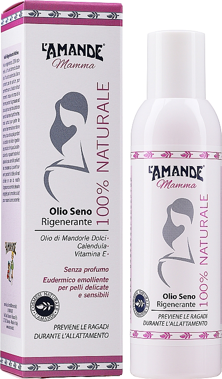 Regenerierendes Brust-Massageöl für werdende Mütter und nach der Geburt mit Vitamin E, Mandel- und Ringelblumenöl - L'Amande Mamma Olio Seno Rigenerante 100% Naturale — Bild N2