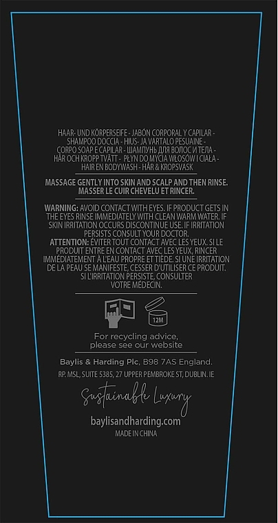 Körperpflegeset - Baylis & Harding Signature Men's Black Pepper & Ginseng Toiletry Bag (Shampoo-Gel für Kopfhaut und Körper 100ml + After Shave Balsam 100ml + Duschgel 100ml + Kosmetiktasche) — Bild N3