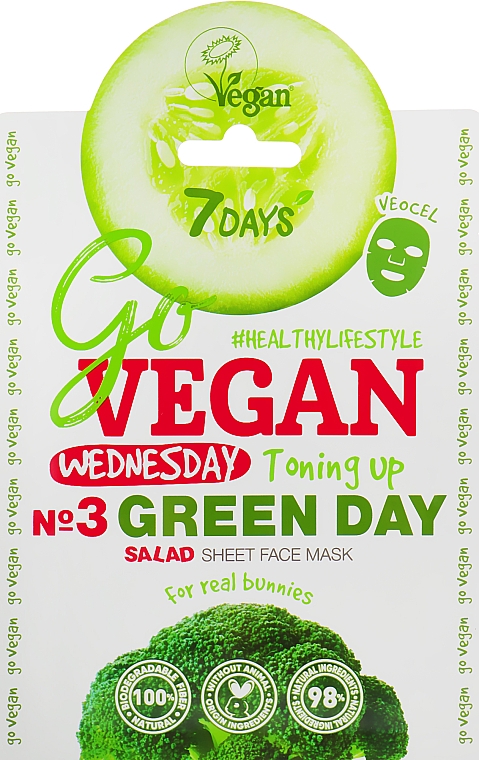 Tonisierende Tuchmaske für das Gesicht mit Brokkoli-, Rosmarin- und Gurkenextrakt - 7 Days Go Vegan Wednesday Green Day — Bild N1