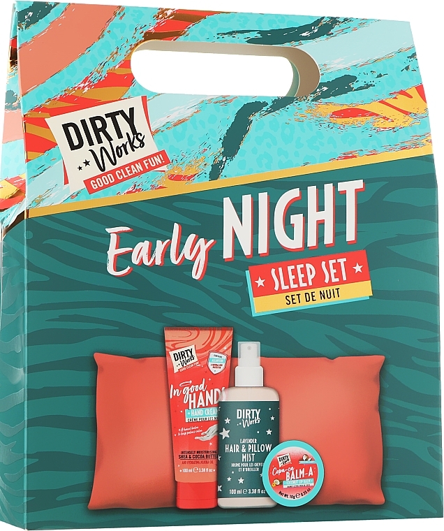 Körperpflegeset - Dirty Works Early Night Sleep Set (Handcreme 100ml + Lippenbalsam 10g + Haarnebel 100ml + Zubehör) — Bild N1