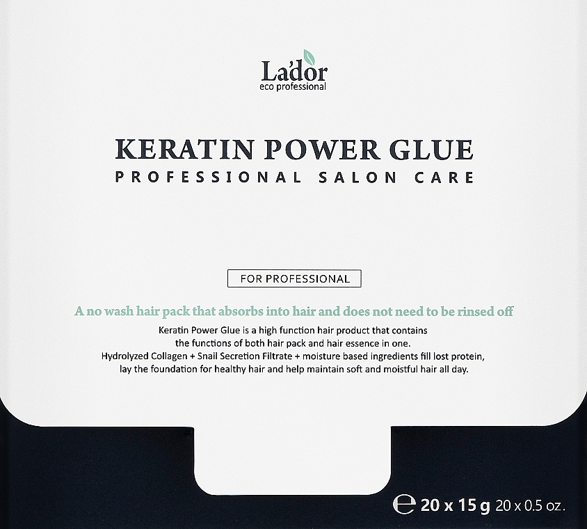 Feuchtigkeitsspendende und reparierende Haarpflege mit Keratin, Kollagen und Schneckenschleim ohne Ausspülen - La'dor Keratin Power Glue (Mini) — Bild N2