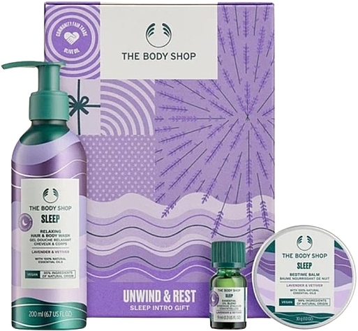 Körperpflegeset - The Body Shop Unwind & Rest Sleep Intro Gift (Gel 200ml + Öl 9ml + Balsam 30g) — Bild N1