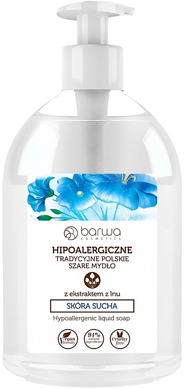 Hypoallergene Flüssigseife mit Flachs-Extrakt für trockene Haut - Barwa Traditional Polish Grey Liquid Soap Flax