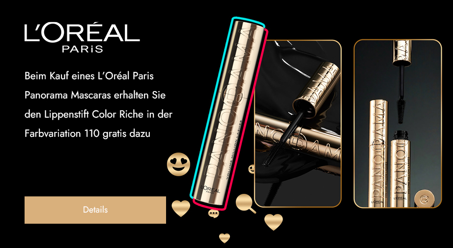 Beim Kauf eines L'Oréal Paris Panorama Mascaras erhalten Sie den Lippenstift Color Riche in der Farbvariation 110 gratis dazu