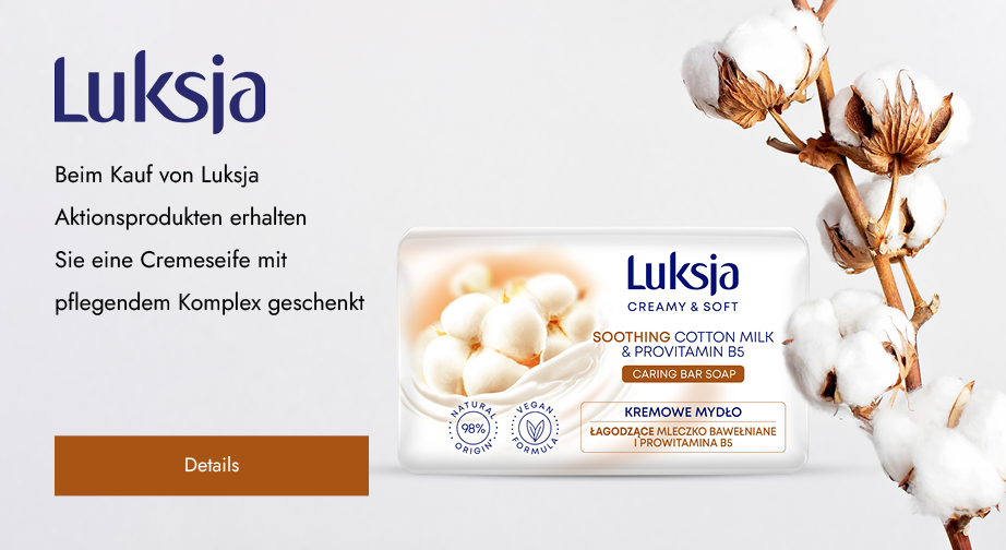 Beim Kauf von Luksja Aktionsprodukten erhalten Sie eine Cremeseife mit pflegendem Komplex geschenkt