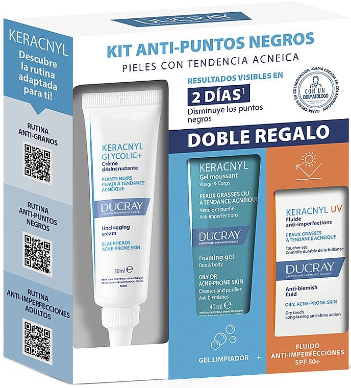 Set - Ducray Keracnyl Anti-Blackheads Set (f/cr/30ml + f/gel/40ml + f/fluid/5ml) — Bild N1