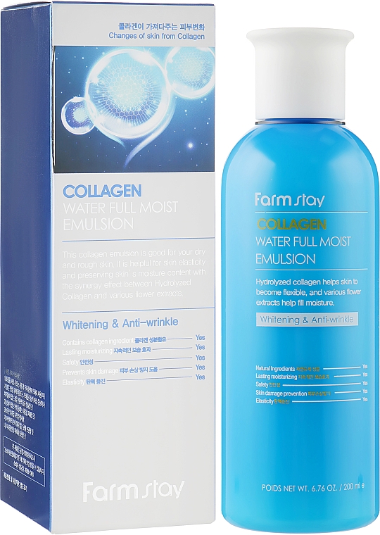 Aufhellende und feuchtigkeitsspendende Anti-Falten Gesichtsemulsion mit Kollagen - FarmStay Collagen Water Full Moist Emulsion — Bild N1