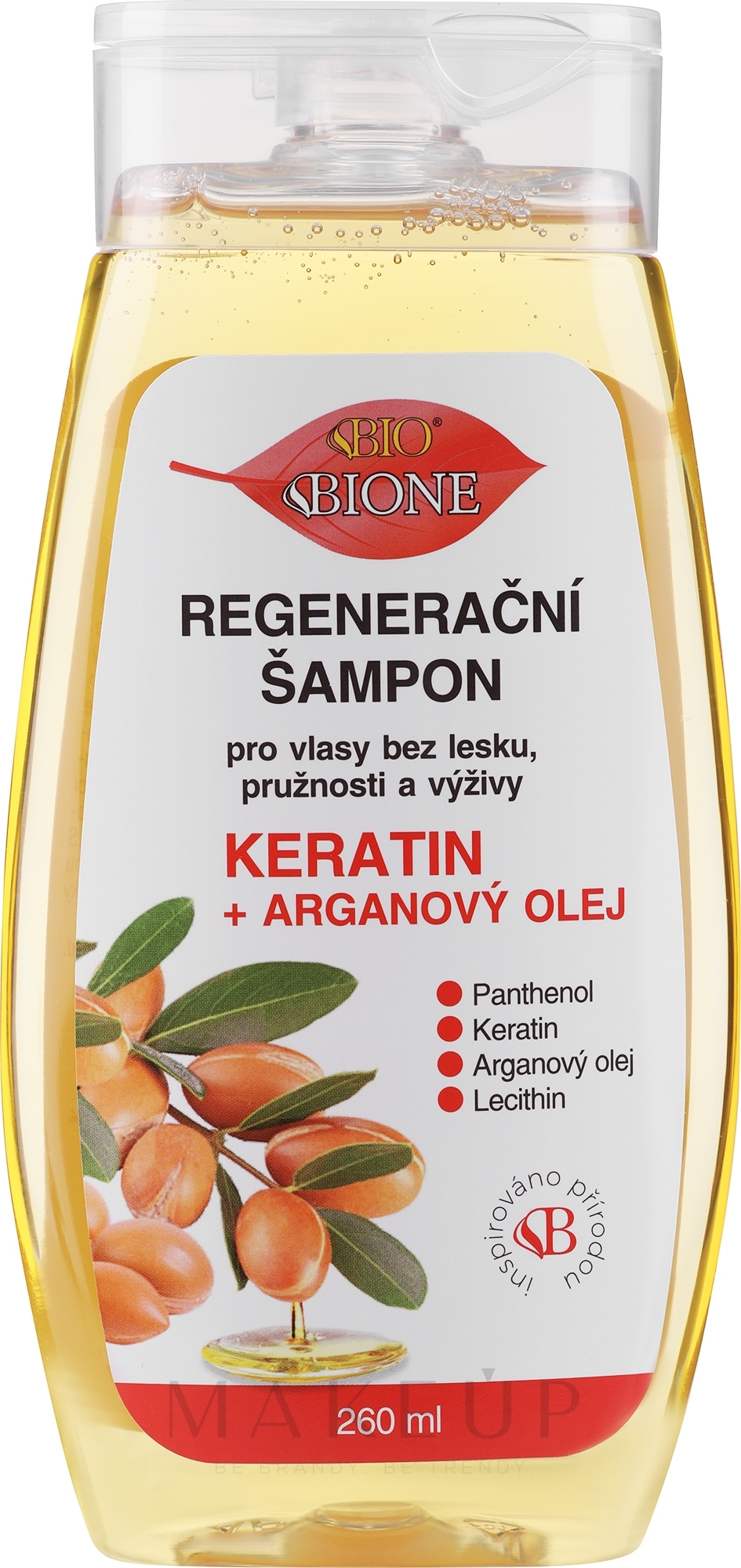 Regenerierendes Shampoo mit Keratin und Olivenöl - Bione Cosmetics Keratin + Argan Oil Regenerative Shampoo With Panthenol — Bild 260 ml