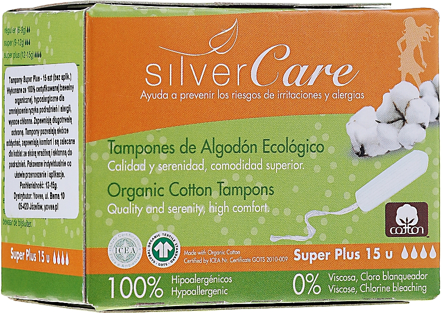Tampons aus Bio-Baumwolle Super Plus 15 St. - Masmi Silver Care — Foto N1
