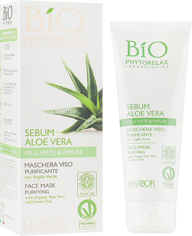 Reinigende Gesichtsmaske für gemische Haut mit Aloe Vera und grüner Tonerde - Phytorelax Laboratories Bio Phytorelax Sebum Aloe Vera Face Mask — Bild N1