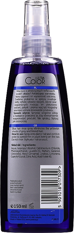 Haarspray ohne Auswaschen blau für graues, blondes und aufgehelltes Haar - Joanna Ultra Color System Hair Rinse Spray Blue — Bild N2