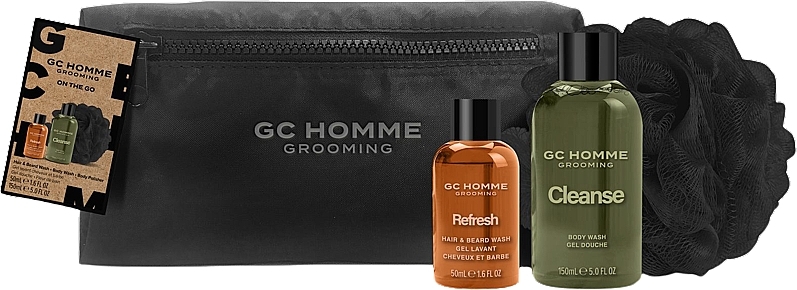 Körperpflegeset - Grace Cole GC Homme Grooming On The Go (Duschgel 150ml + Bartwäsche 50ml + Badeschwamm 1 St. + Kosmetiktasche 1 St.) — Bild N1