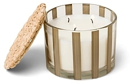 Duftkerze im Glas 3 Dochte - Paddywax Al Fresco Striped Glass Candle Cotton & Teak — Bild N1