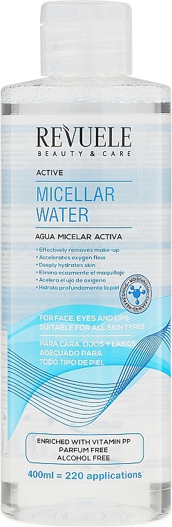 Mizellen-Reinigungswasser für das Gesicht, Augen und Lippen - Revuele Active Micellar Water — Bild N1