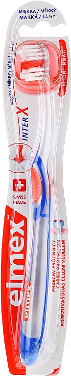 Zahnbürste weich transparent-blau-orange - Elmex Toothbrush Caries Protection InterX Soft Short Head — Bild N1