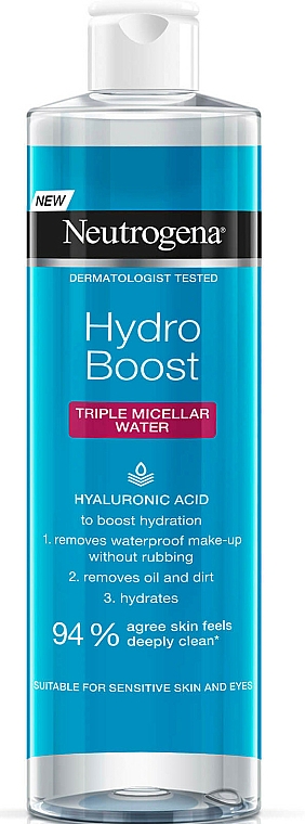 Reinigendes und feuchtigkeitsspendendes Mizellenwasser zum Abschminken mit Hyaluronsäure - Neutrogena Hydro Boost Triple Micellar Water