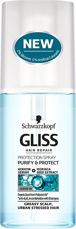 Haarkur mit Keratin und Moringa Samenextrakt für fettige Kopfhaut - Gliss Kur Purify & Protect Spray