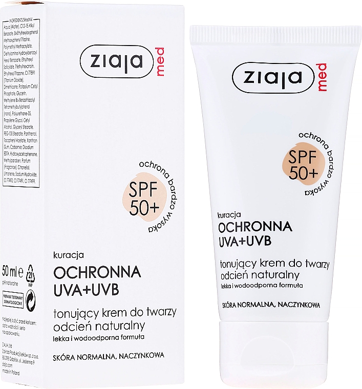 Sonnenschutzcreme für Gesicht SPF 50+ - Ziaja Med Toning Face Cream Natural Shade UVA+UVB — Bild N2