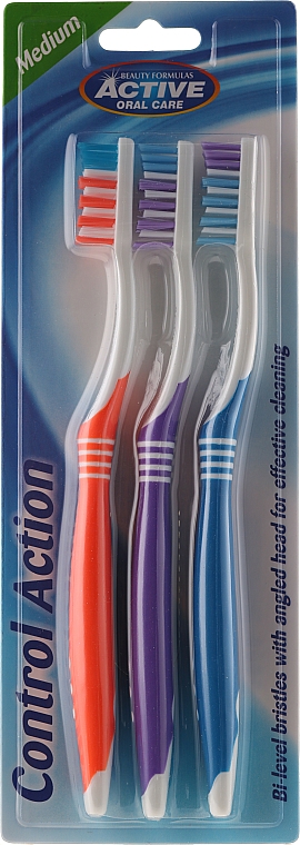 Zahnbürste mittel Control Action orange, violett, hellblau 3 St. - Beauty Formulas Control Action Toothbrush — Bild N1