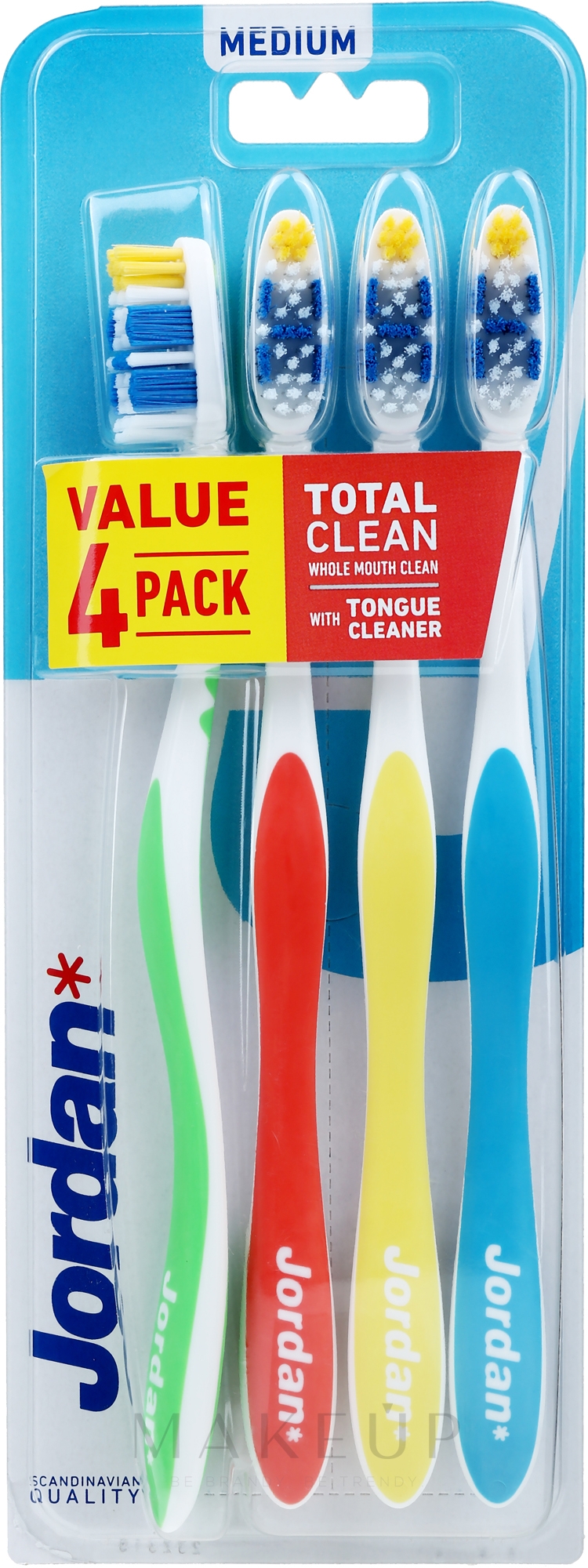 Zahnbürste mittel Total Clean grün, gelb, blau, rot 4 St. - Jordan Total Clean Medium — Bild 4 St.