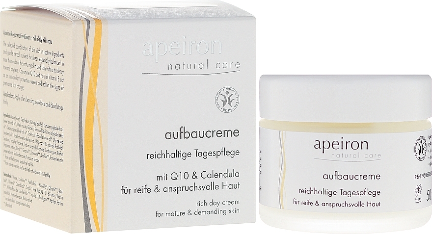 Reichhaltige Aufbaucreme für den Tag mit Q10 und Ringelblume für reife und anspruchsvolle Haut - Apeiron Regenerating Day Cream