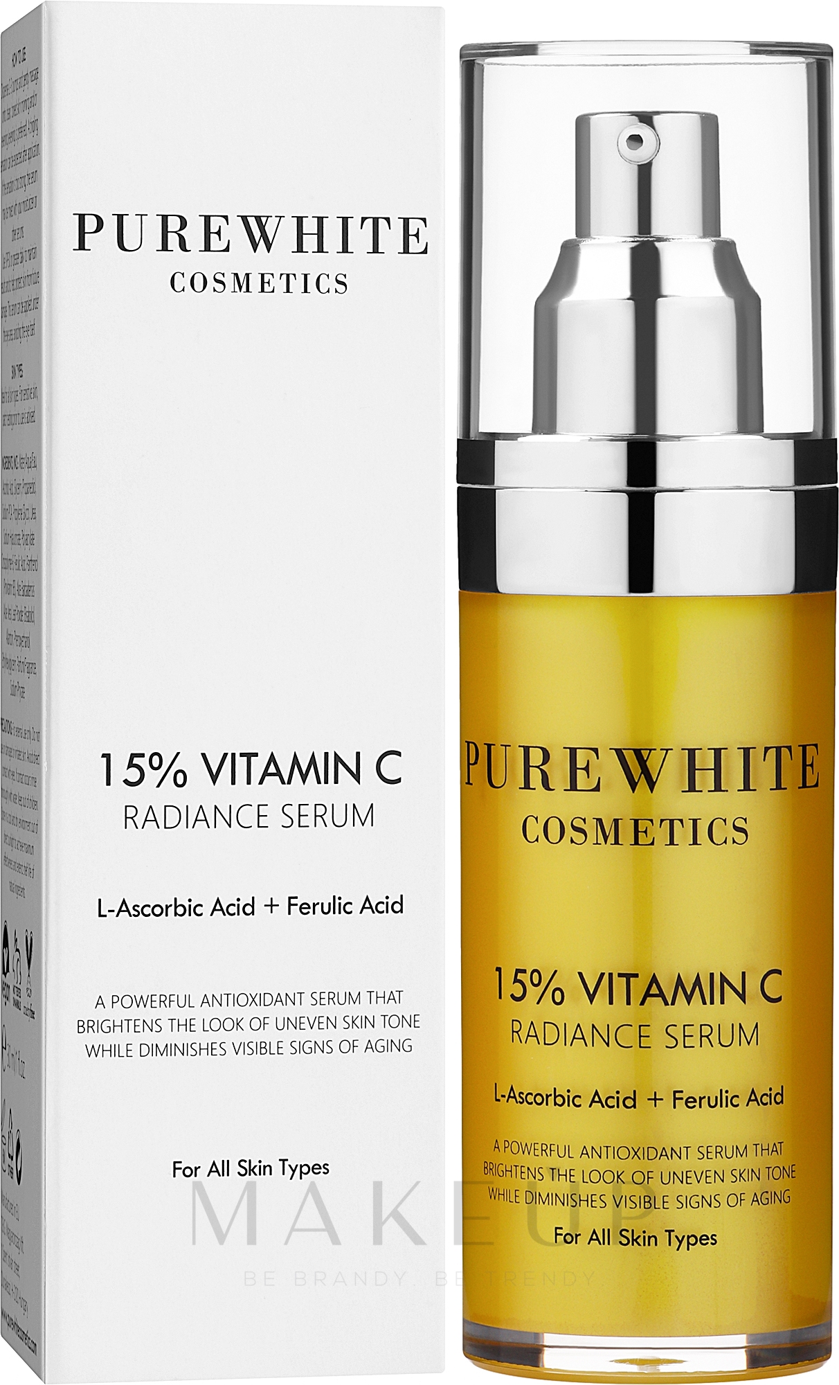 Gesichtsserum mit 15% Vitamin C, Ferulsäure und Ascorbinsäure für strahlende und gesund aussehende Haut - Pure White Cosmetics 15% Vitamin C Radiance Serum — Bild 30 ml
