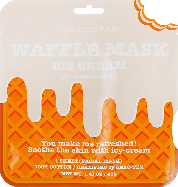 Beruhigende und erfrischende Waffel-Tuchmaske für das Gesicht mit Vanilleextrakt - Kocostar Ice Cream Waffle Mask