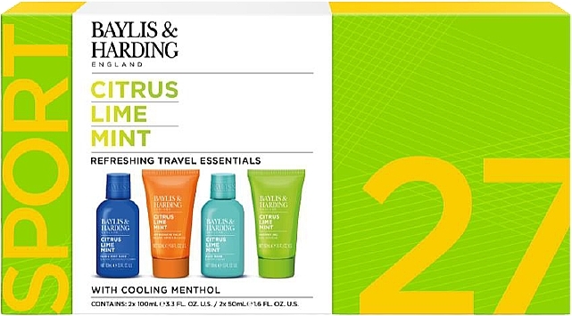 Set - Baylis & Harding Citrus Lime Mint Refreshing Travel Essentials Gift Set (hair/body/wash/100ml + sh/gel/50ml + ash/balm/50ml + f/wash/100ml) — Bild N1