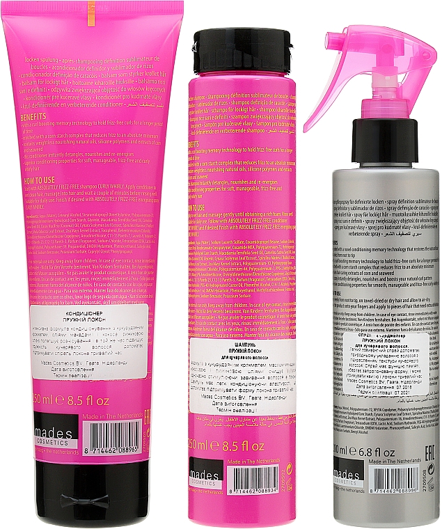 Set Federnde Locken - Mades Cosmetics Absolutely Frizz-free (sham/250ml + cond/250ml + spray/200ml) — Bild N3