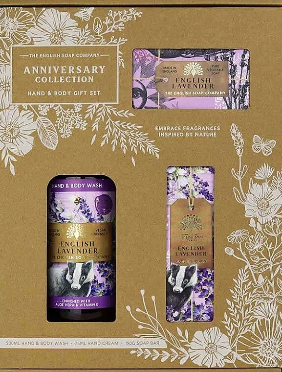 Set - The English Soap Company Anniversary Collection English Lavender Hand And Body Gift Box (soap/190g + h/cr/75ml + h/wash/500ml) — Bild N1