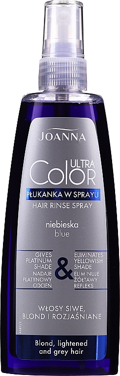 Haarspray ohne Auswaschen blau für graues, blondes und aufgehelltes Haar - Joanna Ultra Color System Hair Rinse Spray Blue