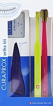 Zahnpflegeset Variante 37 (blau, hellgrün, rosa) - Curaprox Ortho Kit (Zahnbürste 1 St. + Zahnbürsten 07,14,18 3 St. + UHS 1 St. + Orthodontic Wax 1 St. + Box) — Bild N1