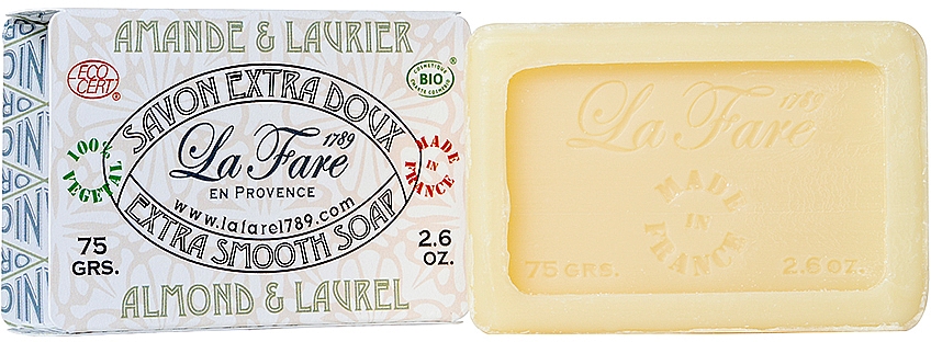 Natürliche Seife mit Lorbeer- und Mandelöl für trockene und empfindliche Haut - La Fare 1789 Extra Smooth Soap Almond And Laurel — Bild N1