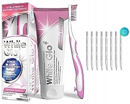 Set - White Glo Sensitive Forte + Extra Strength Whitening Set (t/paste/100ml + t/brush/1 + dental/flosser) — Bild N2