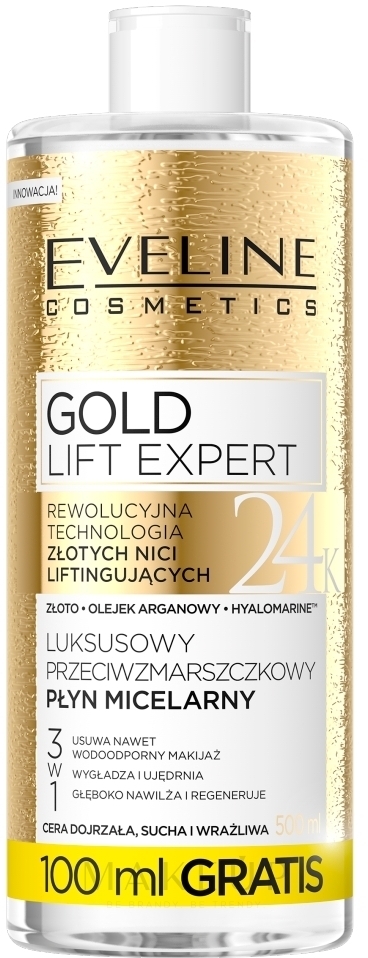 Mizellen-Reinigungswasser - Eveline Cosmetics Gold Lift Expert — Bild 500 ml