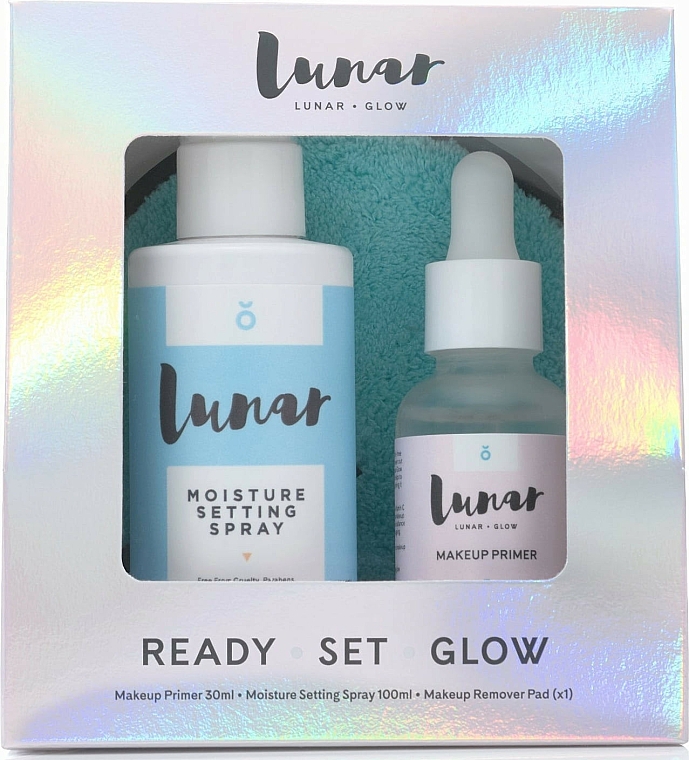 Make-up Set - Lunar Glow Ready Set Glow (Gesichtsprimer 30ml + Make-up Fixierspray 100ml + Schwamm zum Abschminken) — Bild N3