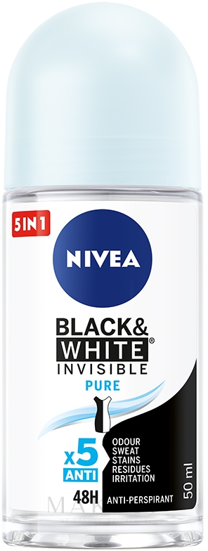 Deo Roll-on Antitranspirant - NIVEA Black & White Invisible Female Deodorant Pure Roll-On — Foto 50 ml