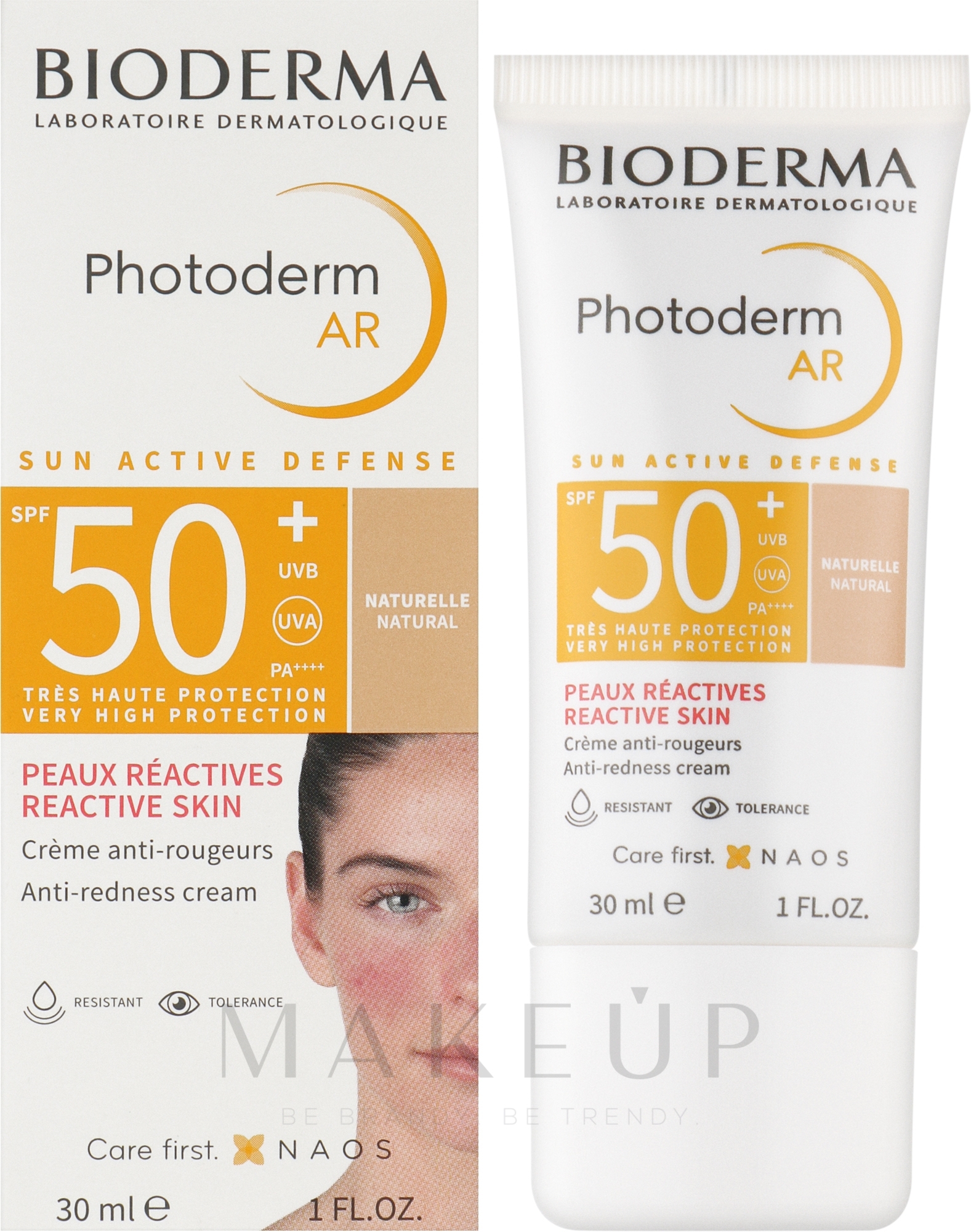 Getönte und beruhigende Sonnenschutzcreme gegen Rötungen für das Gesicht SPF 50+ - Bioderma Photoderm AR Spf 50+ Tinted Sun Cream — Bild 30 ml