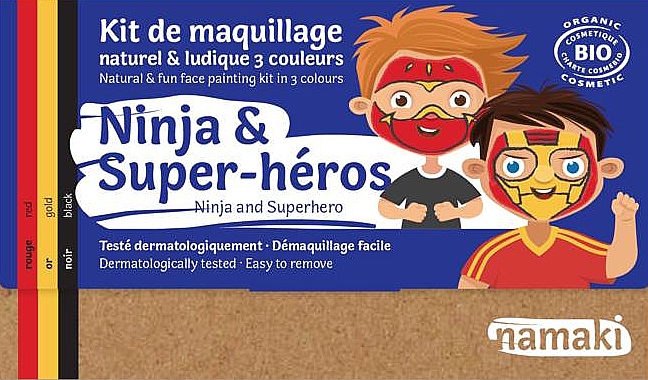 Schminkset für Kinder - Namaki Ninja & Superhero 3-Color Face Painting Kit (Gesichtsfarbe 7,5g + Pinsel 1 St. + Accessories 2 St.) — Bild N1