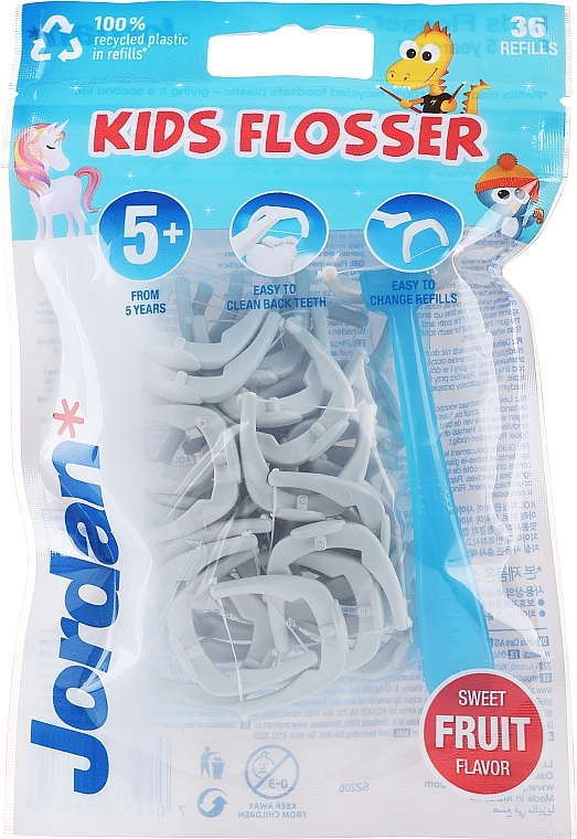 Set hellgrau-blau - Jordan Kids Flosser (floss/1pc + refils/36pcs) — Bild N1