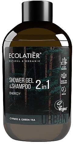 Energiespendendes 2in1 Shampoo und Duschgel für Männer mit Zypresse und weißem Tee - Ecolatier Urban Energy — Bild N1