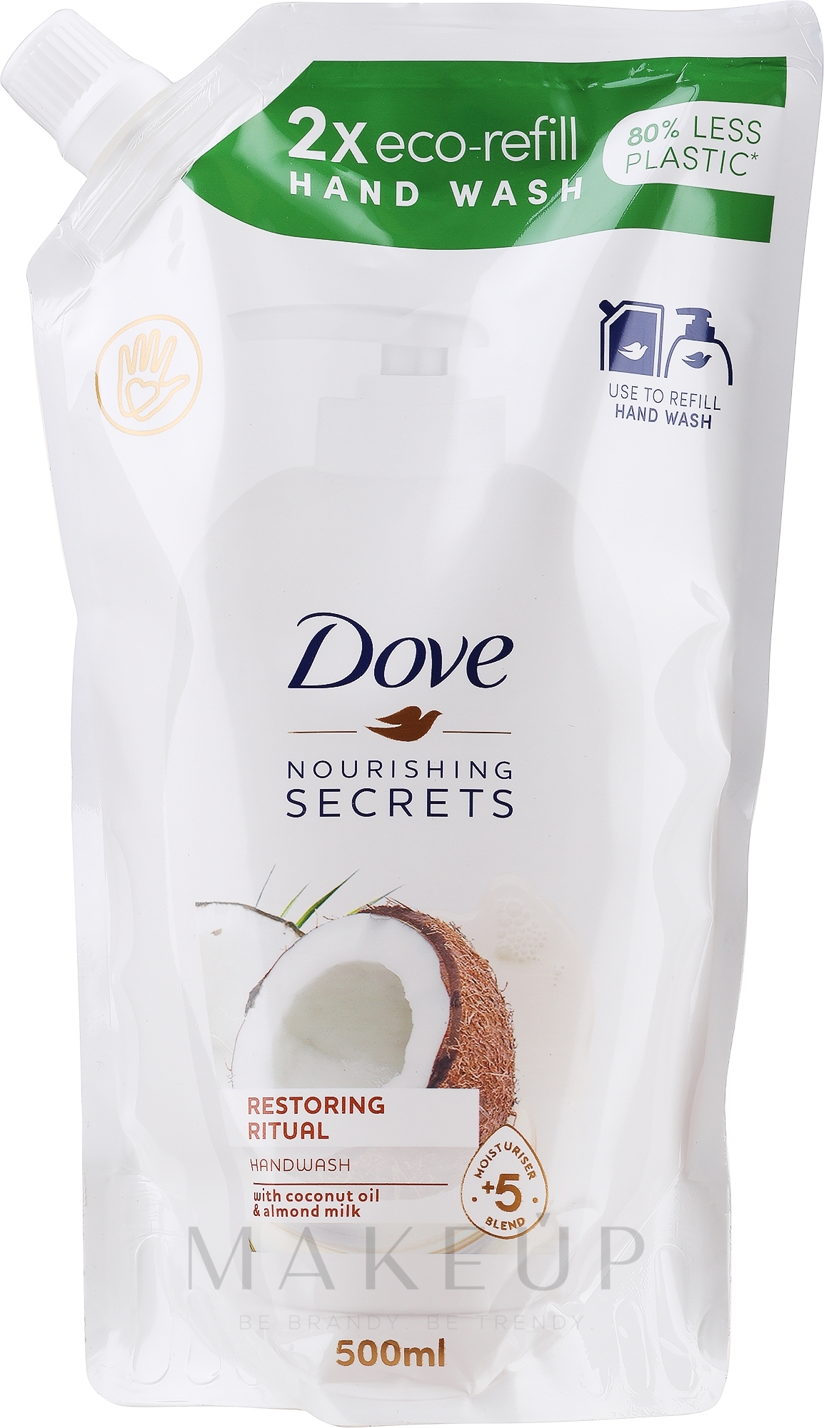 Flüssige Handseife mit Kokosöl und Mandelmilch - Dove Nourishing Secrets Restoring Ritual Hand Wash (Doypack) — Bild 500 ml