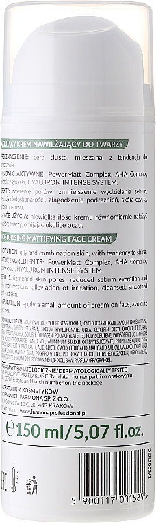Feuchtigkeitsspendende und mattierende Gesichtscreme mit AHA-Säure - Farmona Professional Dermaacne+ Moisturising Mattifying Face Cream — Bild N2