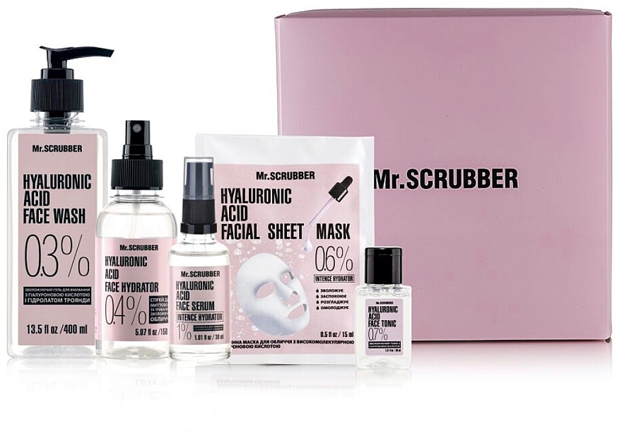 Set - Mr.Scrubber "Hyaluronic acid" (gel/400 ml + tonic/30 ml + spray/150 ml + serum/30 ml + sh/mask/15 ml) — Bild N1